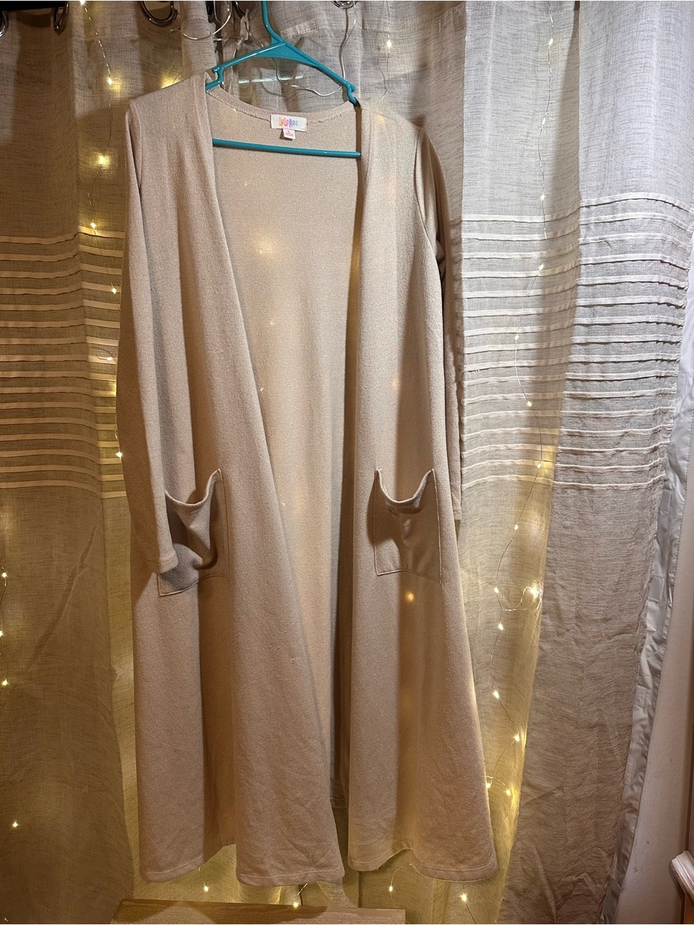 LuLaRoe Beige Open-Front Long Duster Cardigan